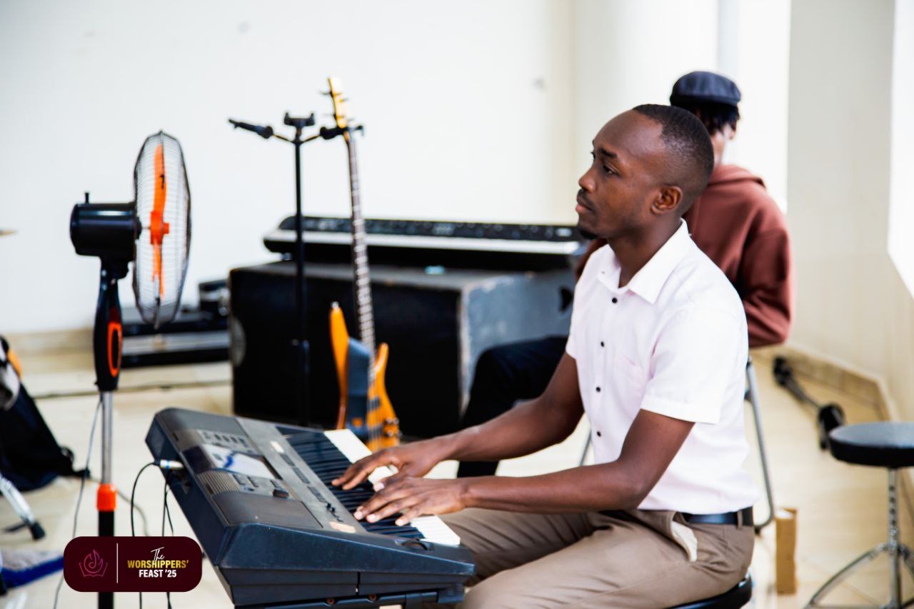 Worship musician leading at the keyboard